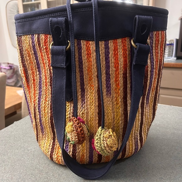 Lucky Brand Handbags - Lucky Brand canvas and straw bucket bag